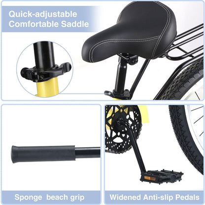 Single Speed Bicycles 26"Inch,Steel Frame, Wide Wheels for Stability, Rear Coaster Brakes,Multiple Colors Men's Beach Cruiser Bike