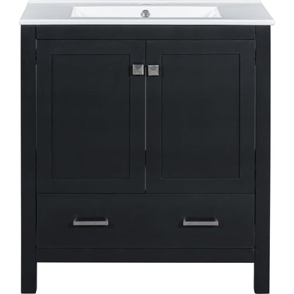 30" Black Bathroom Vanity with Single Sink, Combo Cabinet Undermount Sink, Bathroom Storage Cabinet with 2 Doors and a Drawer, Soft Closing, Multifunctional Storage, Solid Wood Frame