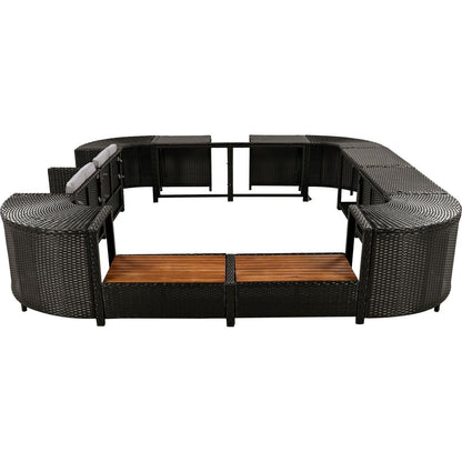 Spa Surround Spa Frame Quadrilateral Outdoor Rattan Sectional Sofa Set with Mini Sofa, Wooden Seats and Storage Spaces, Grey