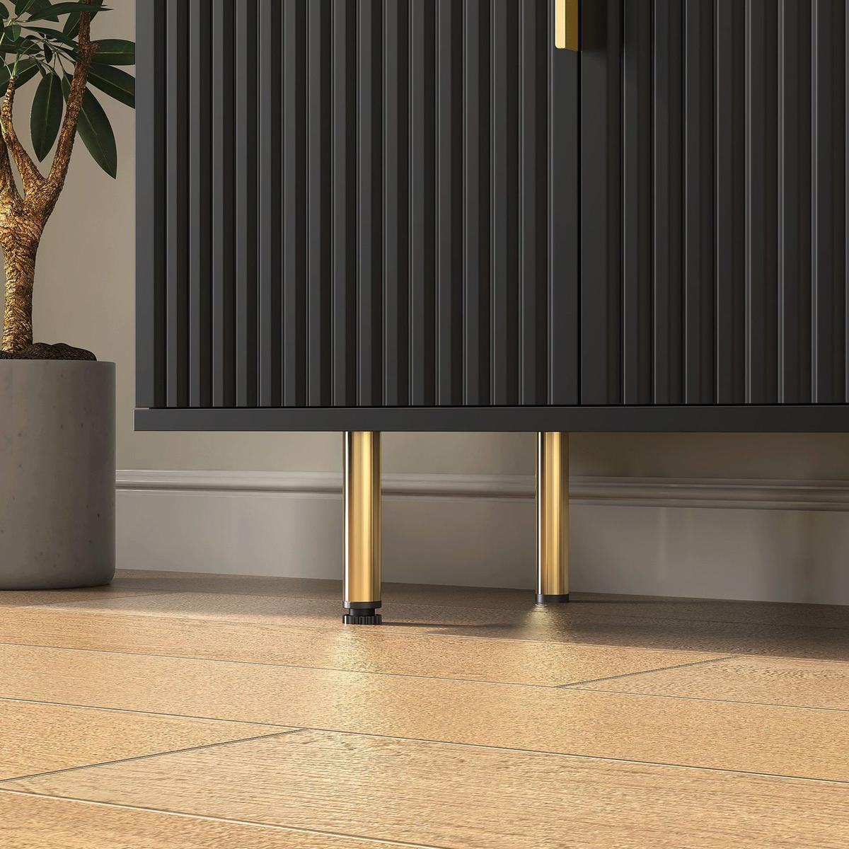 White Modern Buffet Cabinet with Storage, Fluted Sideboard Large Buffet with Adjustable Shelves, Credenza, Accent Cabinet Console Table