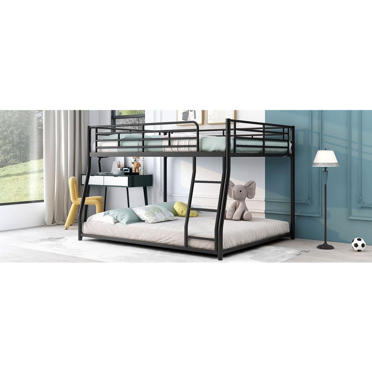 Metal Floor Bunk Bed, Full XL over Queen, Black