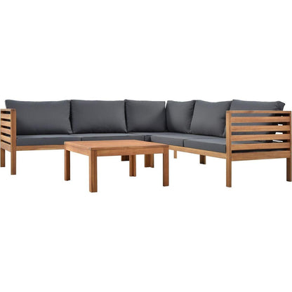 Wood Structure Outdoor Sofa Set with gray Cushions Exotic design Water-resistant and UV Protected texture High quality acacia wood Strong Metal Accessories