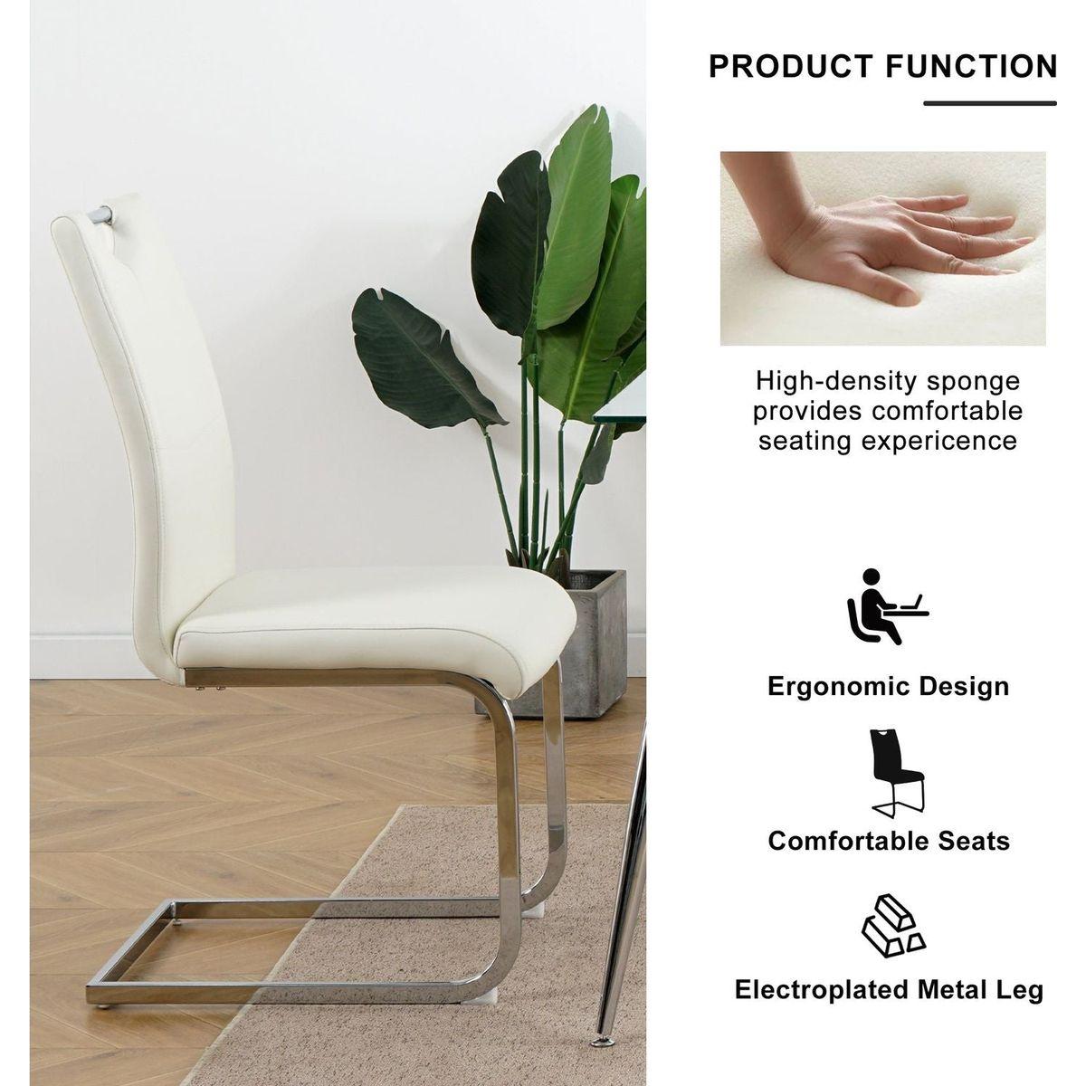 Modern Dining Chairs with Faux Leather Padded Seat Dining Living Room Chairs Upholstered Chair with Chrome Metal Legs Design for Kitchen, Living, Bedroom, Dining Room Side Chairs Set of 4