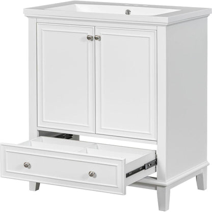 30" Bathroom Vanity with Sink Combo, Multi-functional Bathroom Cabinet with Doors and Drawer, Solid Frame and MDF Board, White