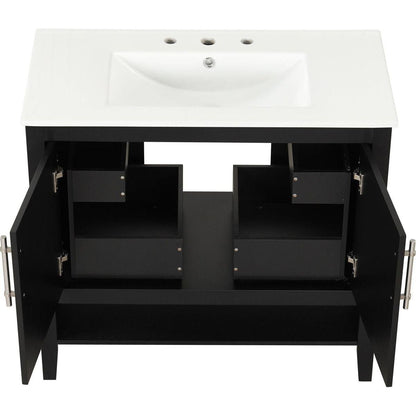 36" Bathroom Vanity with Sink, Multi-functional Bathroom Cabinet with Doors and Drawers, MDF Frame and MDF Board, Black