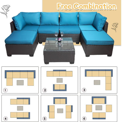 Outdoor Garden Patio Furniture 7-Piece PE Rattan Wicker Cushioned Sofa Sets and Coffee Table, patio furniture set;outdoor couch;outdoor couch patio furniture;outdoor sofa;patio couch