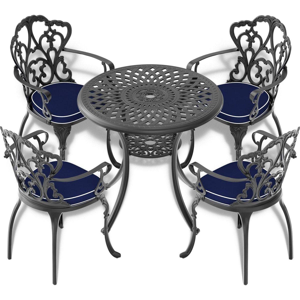 30.71-inch Cast Aluminum Patio Dining Table With Black Frame and Umbrella Hole
