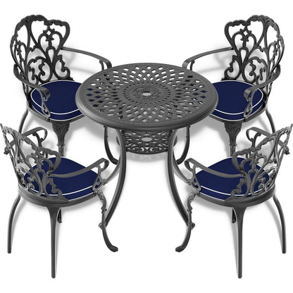 30.71-inch Cast Aluminum Patio Dining Table With Black Frame and Umbrella Hole