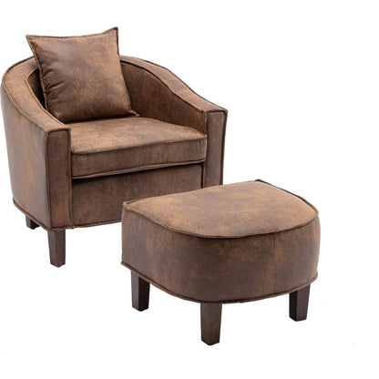 Accent Chair with Ottoman, Mid Century Modern Barrel Chair Upholstered Club Tub Round Arms Chair for Living Room