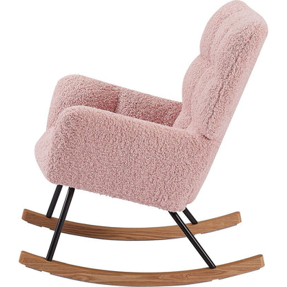 Rocking Chair, Leisure Sofa Glider Chair, Comfy Upholstered Lounge Chair with High Backrest, for Nursing Baby, Reading, Napping PINK