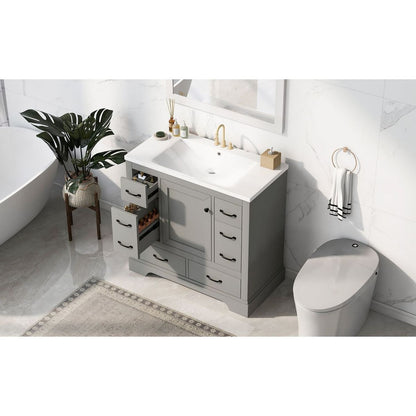 36" Bathroom Vanity with Sink Combo, Six Drawers, Multi-Functional Drawer Divider, Adjustable Shelf, Grey