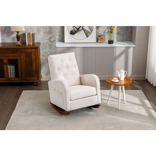 High Back Rocking Chair Nursery Chair .Comfortable Rocker Fabric Padded Seat .Modern High Back Armchair