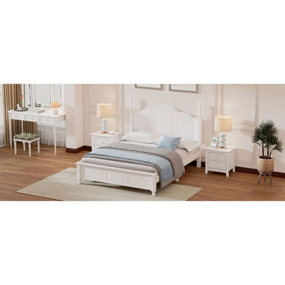 Full Size Wood Platform Bed Frame,Retro Style Platform Bed with Wooden Slat Support,White