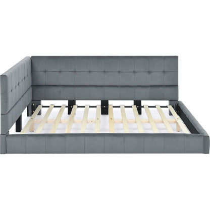 Full Size Upholstered Tufted Bed Frame, Sofa Bed Frame with Comfortable Backrest and Armrests, Full Size Bed for Bedroom, Living Room,Velvet, Grey(80.5"x59"x30.5")