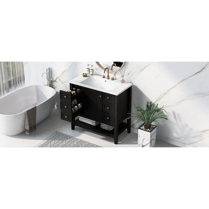 36" Bathroom Vanity with Sink Combo, One Cabinet and Three Drawers, Solid Wood and MDF Board, Black