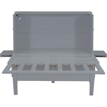 Queen Size Murphy Bed with USB Port and removable Shelves on Each Side,Gray