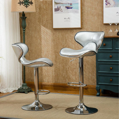 Masaccio Upholstery Airlift Adjustable Swivel Barstool with Chrome Base, Set of 2, Silver - Streamdale Furniture