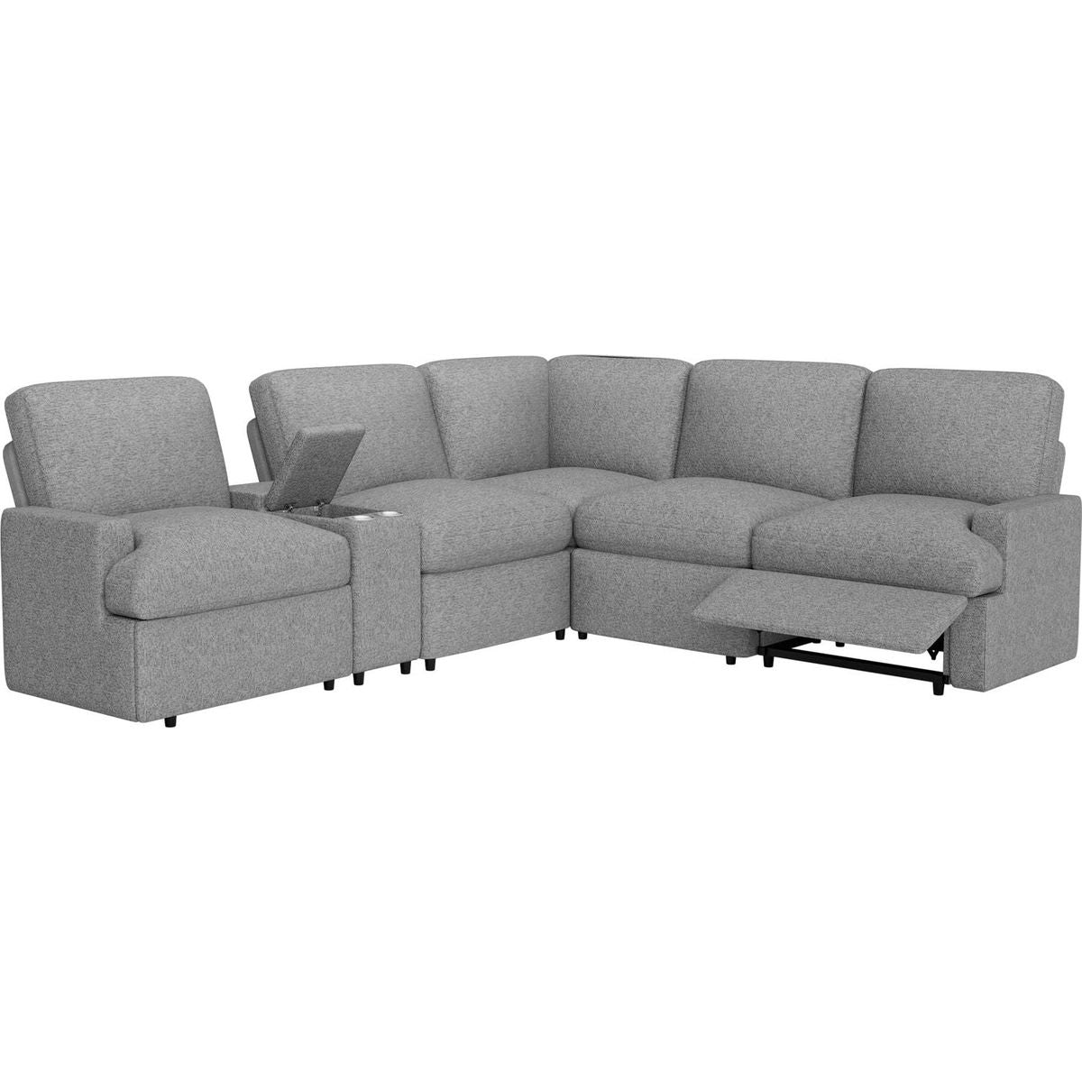 104" Power Recliner Corner Sofa Home Theater Reclining Sofa Sectional Couches with Storage Box, Cup Holders, USB Ports and Power Socket for Living Room, Grey