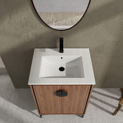 24" Bathroom Vanity with Top Sink, Modern Bathroom Storage Cabinet with 2 Soft Closing Doors, Single Sink Bathroom Vanity