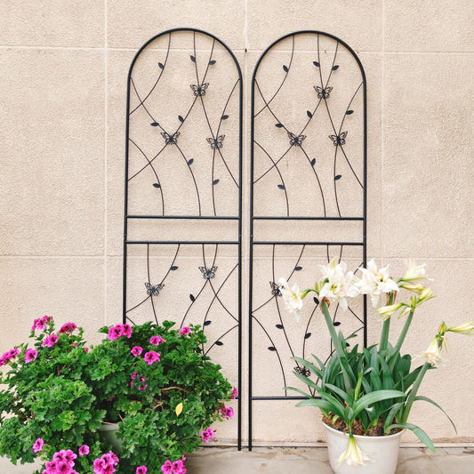 2 Pack Metal Garden Trellis 71' x 19.7' Rustproof Trellis for Climbing Plants Outdoor Flower Support Butterfly Deco Black