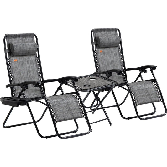 Zero Gravity Chair Set with Side Table, Folding Reclining Chair with Cupholders & Pillows, Adjustable Lounge Chair for Pool, Backyard, Lawn, Beach, Gray