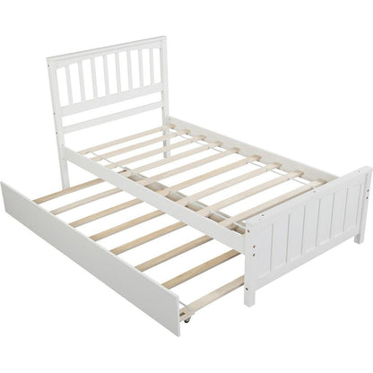 Twin size Platform Bed with Trundle, White