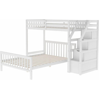 Twin over Full Loft Bed with Staircase,White
