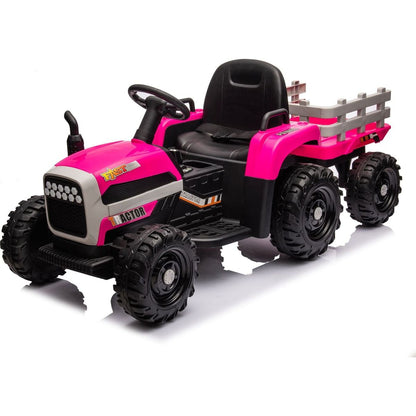 Ride on Tractor with Trailer,24V Battery Powered Electric Tractor Toy, 200w*2motor 1.86-4.97MPH/Remote Control,electric car for kids,Three speed adjustable,USB,MP3 ,Bluetooth,LED light, safety belt.