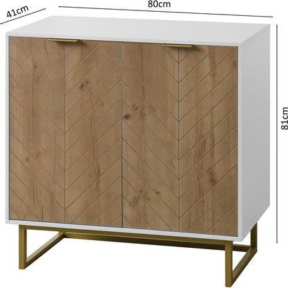 White and Gold Storage Cabinet with 2 Doors, Modern Buffet Sideboard Cabinet, Kitchen Buffet Cabinet with Storage Sideboard Buffet for Living Room