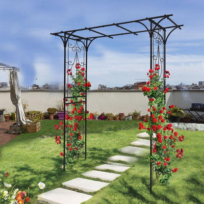 Metal Garden Arch L80.3" x W20.47" x H81.1" Climbing Plants Support Rose Arch Outdoor Black