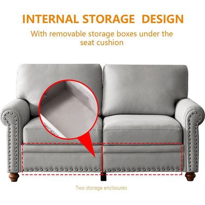 Linen Fabric Upholstery with Storage Loveseat (Grey)