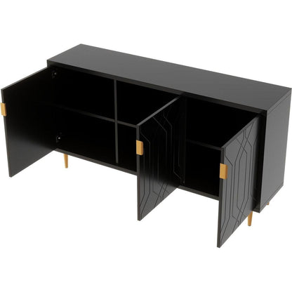 Modern TV Stand with 3 Doors and Adjustable Shelves for Living Room, Fits TVs Up to 70 Inches, Black