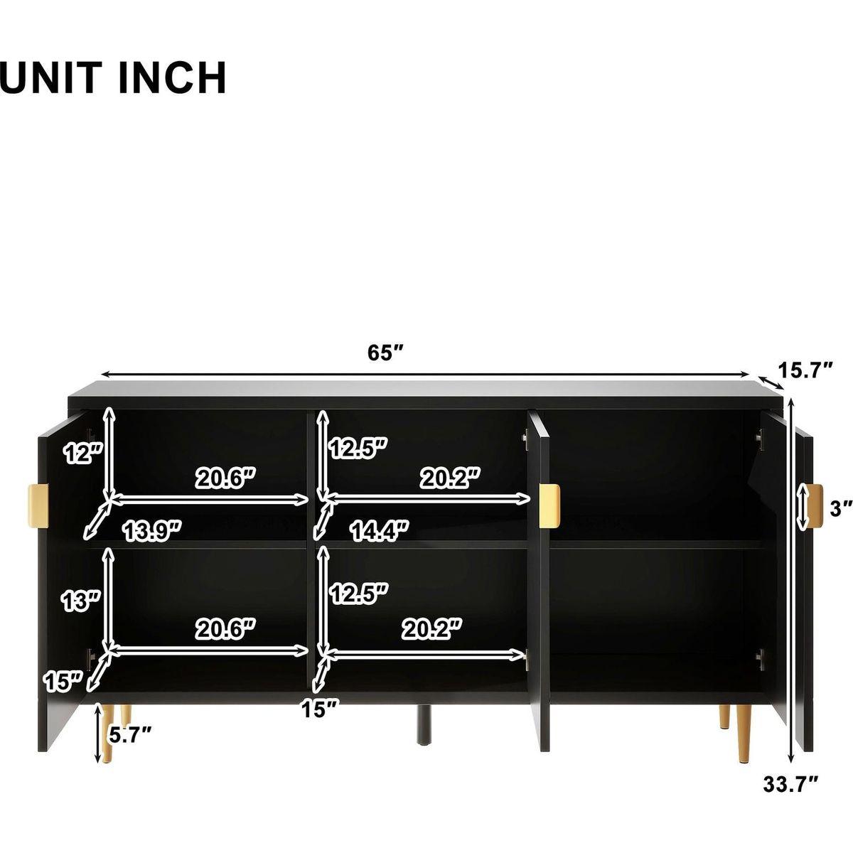 Modern TV Stand with 3 Doors and Adjustable Shelves for Living Room, Fits TVs Up to 70 Inches, Black