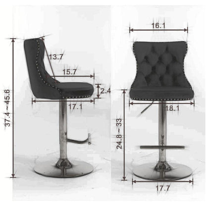 Swivel Velvet Barstools Adjusatble Seat Height from 25-33 Inch, Modern Upholstered Chrome base Bar Stools with Backs Comfortable Tufted for Home Pub and Kitchen Island, Beige,Set of 2