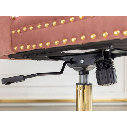 Office Chair,Velvet Upholstered Tufted Button Home Office Chair with Golden Metal Base,Adjustable Desk Chair Swivel Office Chair (Pink)