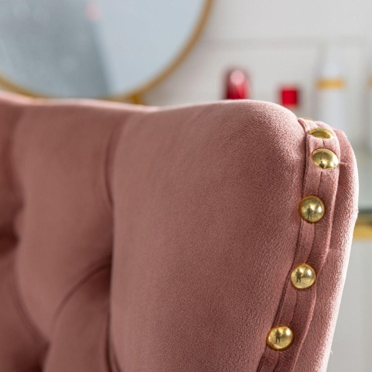 Office Chair,Velvet Upholstered Tufted Button Home Office Chair with Golden Metal Base,Adjustable Desk Chair Swivel Office Chair (Pink)