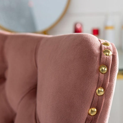 Office Chair,Velvet Upholstered Tufted Button Home Office Chair with Golden Metal Base,Adjustable Desk Chair Swivel Office Chair (Pink)