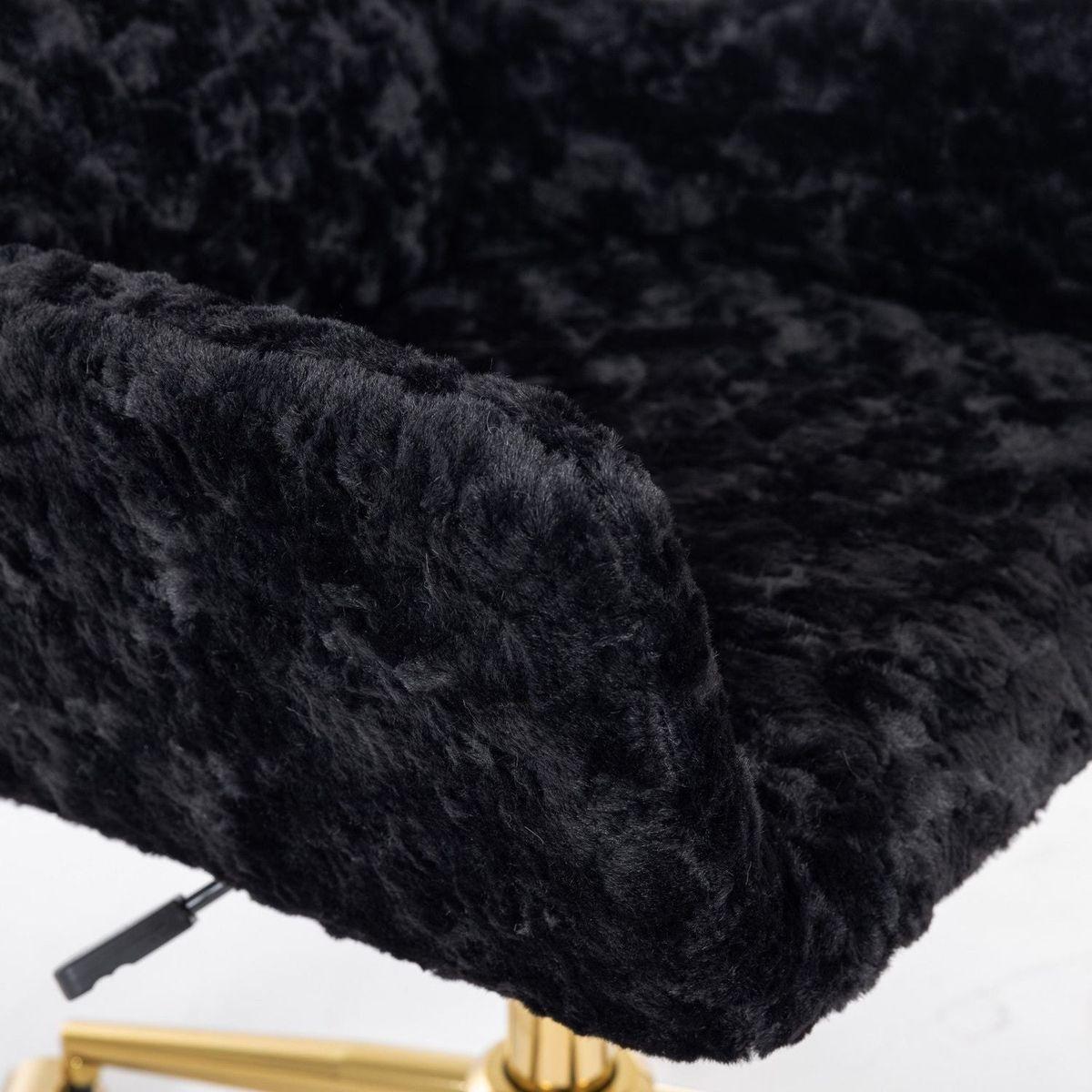 Office Chair,Artificial rabbit hair Home Office Chair with Golden Metal Base,Adjustable Desk Chair Swivel Office Chair,Vanity Chair(Black)