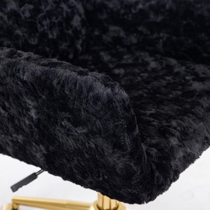 Office Chair,Artificial rabbit hair Home Office Chair with Golden Metal Base,Adjustable Desk Chair Swivel Office Chair,Vanity Chair(Black)