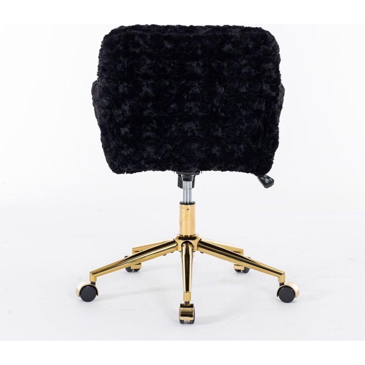 Office Chair,Artificial rabbit hair Home Office Chair with Golden Metal Base,Adjustable Desk Chair Swivel Office Chair,Vanity Chair(Black)