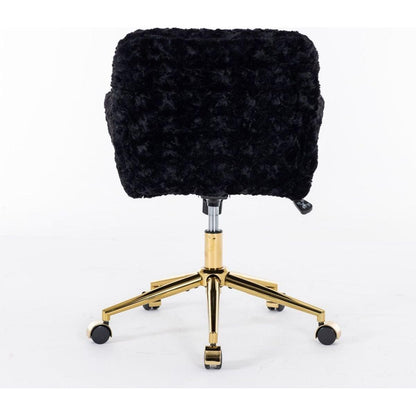 Office Chair,Artificial rabbit hair Home Office Chair with Golden Metal Base,Adjustable Desk Chair Swivel Office Chair,Vanity Chair(Black)