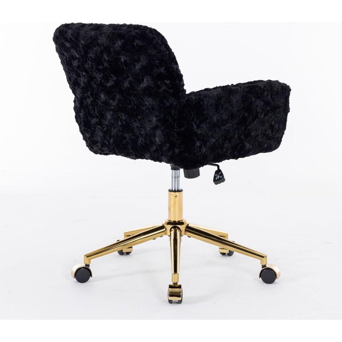 Office Chair,Artificial rabbit hair Home Office Chair with Golden Metal Base,Adjustable Desk Chair Swivel Office Chair,Vanity Chair(Black)