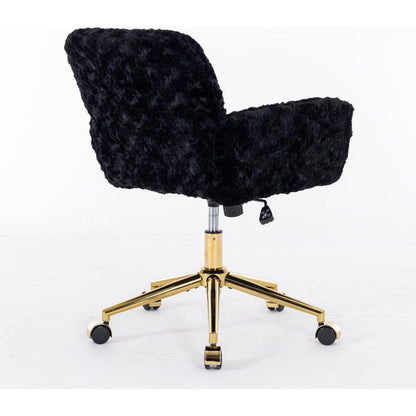 Office Chair,Artificial rabbit hair Home Office Chair with Golden Metal Base,Adjustable Desk Chair Swivel Office Chair,Vanity Chair(Black)