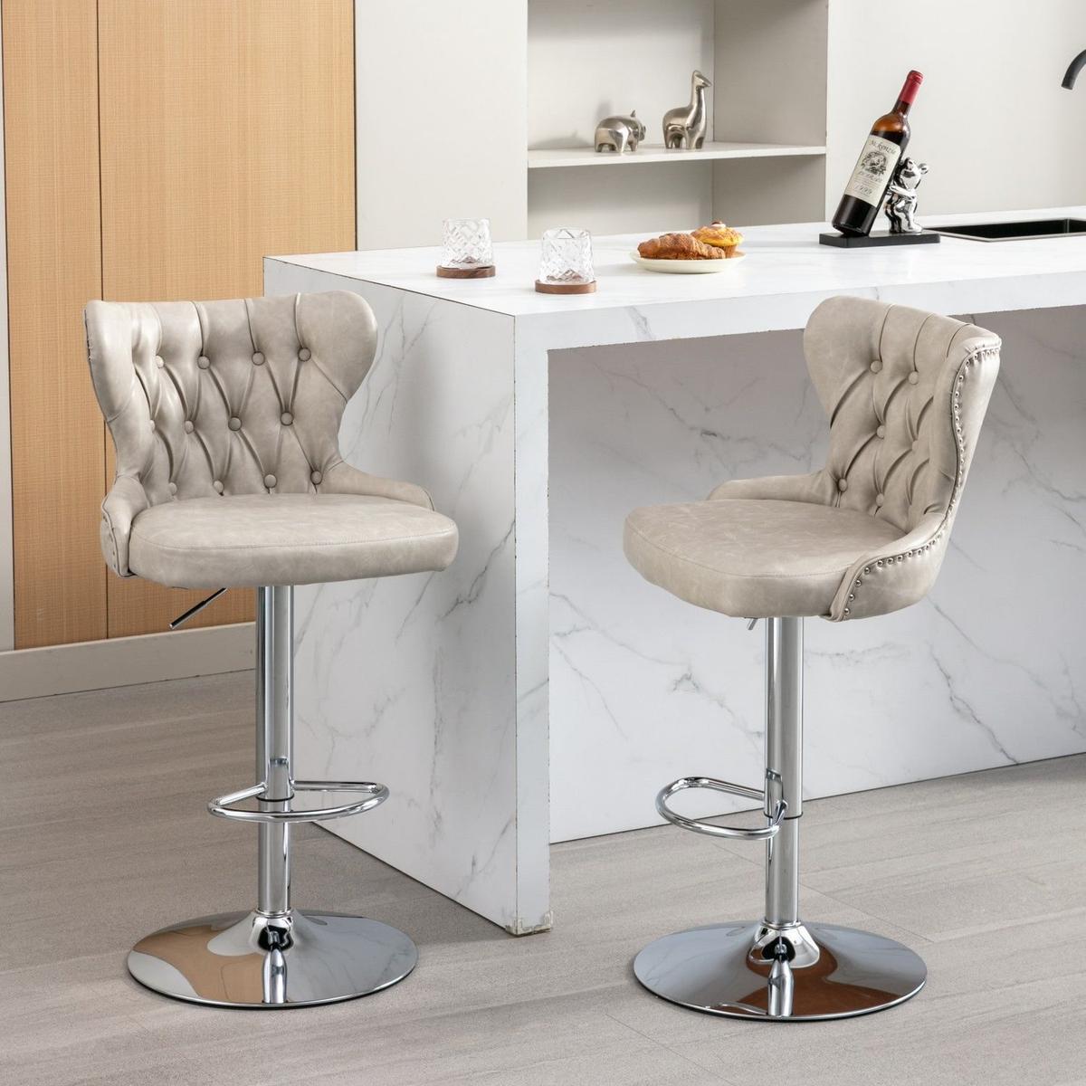 Swivel PU Barstools Adjusatble Seat Height from 25-33 Inch, Modern Upholstered Chrome base Bar Stools with Backs Comfortable Tufted for Home Pub and Kitchen Island,Olive-Green