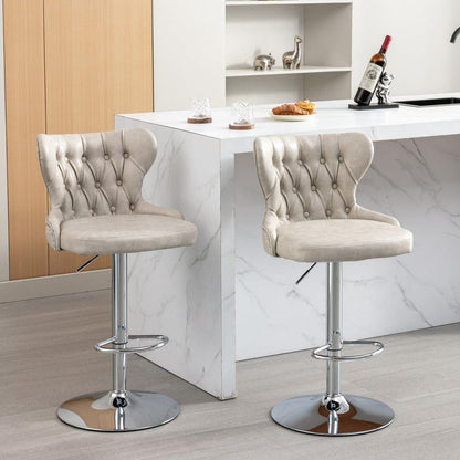 Swivel PU Barstools Adjusatble Seat Height from 25-33 Inch, Modern Upholstered Chrome base Bar Stools with Backs Comfortable Tufted for Home Pub and Kitchen Island,Olive-Green