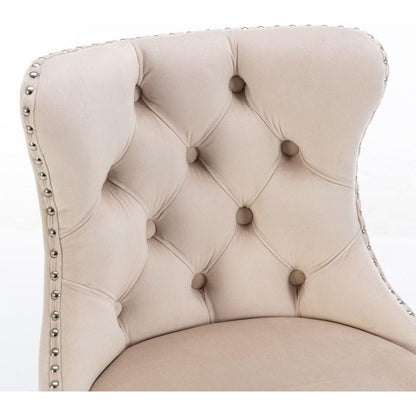 Swivel Velvet Barstools Adjusatble Seat Height from 25-33 Inch, Modern Upholstered Chrome base Bar Stools with Backs Comfortable Tufted for Home Pub and Kitchen Island, Beige,Set of 2