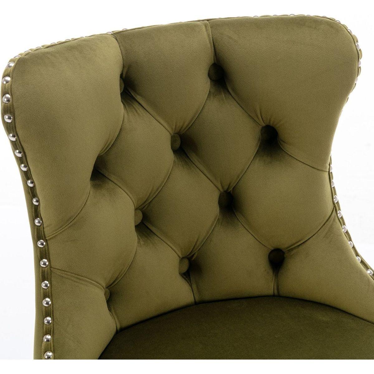 Swivel Velvet Barstools Adjusatble Seat Height from 25-33 Inch, Modern Upholstered Chrome base Bar Stools with Backs Comfortable Tufted for Home Pub and Kitchen Island, Olive-Green,Set of 2