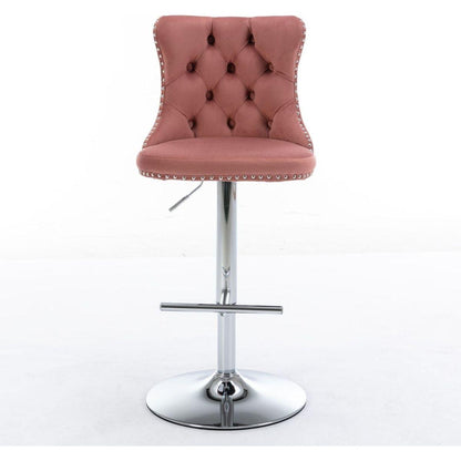 Swivel Velvet Barstools Adjusatble Seat Height from 25-33 Inch, Modern Upholstered Chrome base Bar Stools with Backs Comfortable Tufted for Home Pub and Kitchen Island, Pink,Set of 2