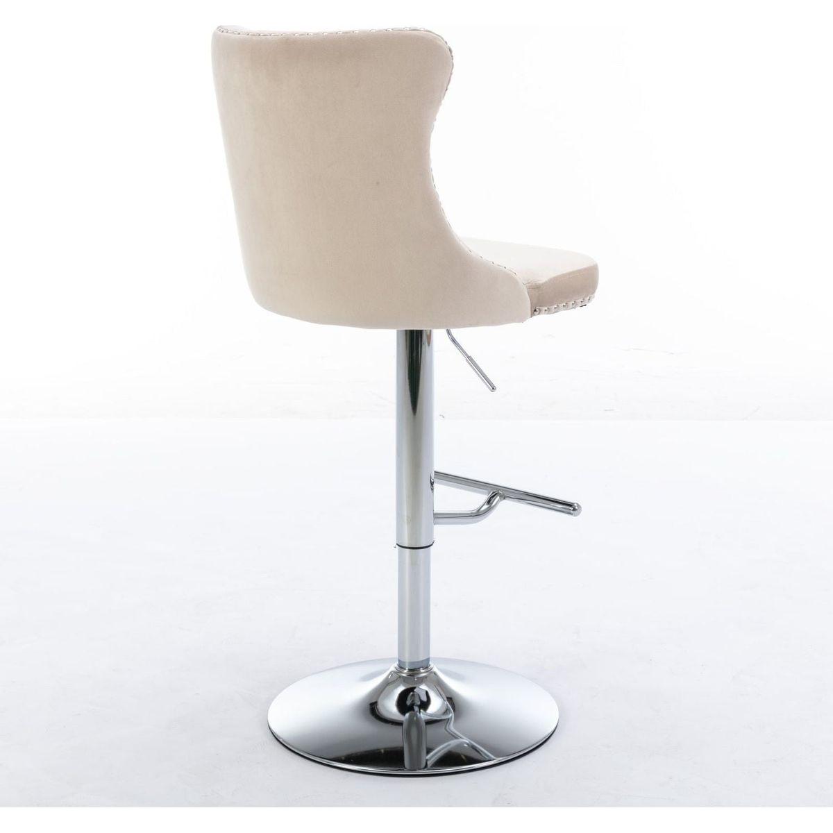 Swivel Velvet Barstools Adjusatble Seat Height from 25-33 Inch, Modern Upholstered Chrome base Bar Stools with Backs Comfortable Tufted for Home Pub and Kitchen Island, Beige,Set of 2