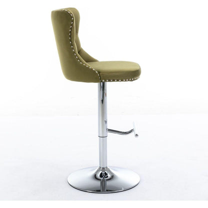 Swivel Velvet Barstools Adjusatble Seat Height from 25-33 Inch, Modern Upholstered Chrome base Bar Stools with Backs Comfortable Tufted for Home Pub and Kitchen Island, Olive-Green,Set of 2